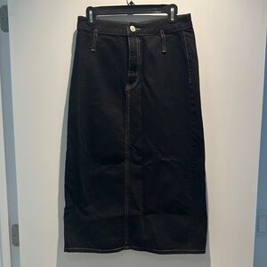 Mid Black Denim Skirt with Open Slit at Back